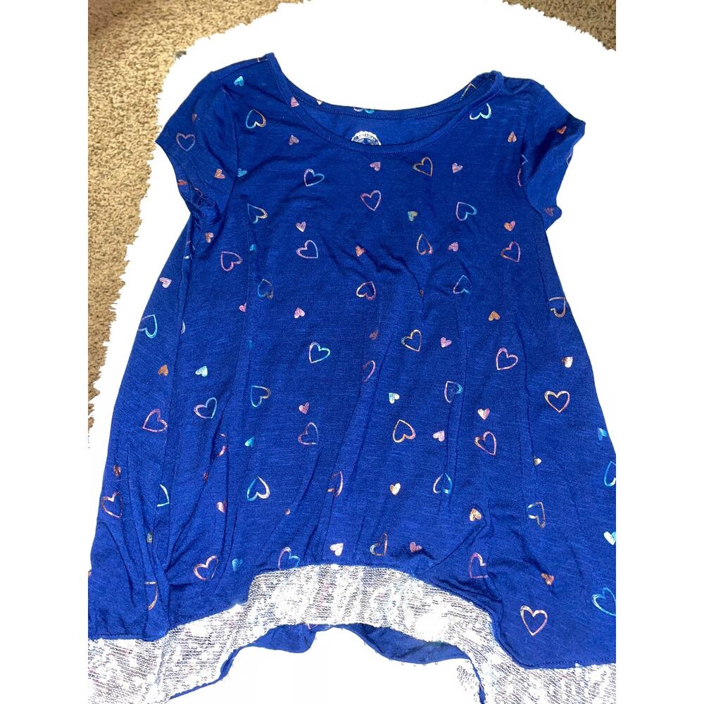 So girls sz. 12 blue heart design sparkle bottom tee. Cute, great stretch